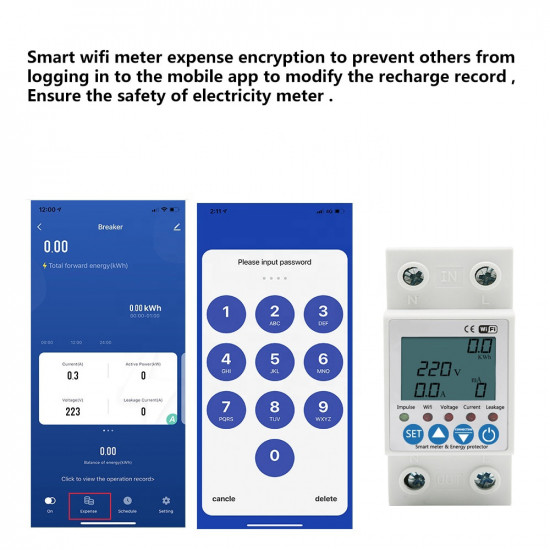 Circuit intelligent de terre 2P 63A TUYA APP WiFi, protection contre les fuites de tension et les sous-tensions , disjoncteur, énergie, compteur kWh